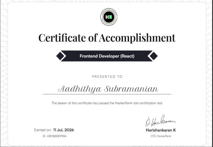 frontend developer react certificate